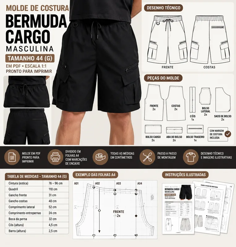 Capa do Kit de Molde da Bermuda Cargo Masculina