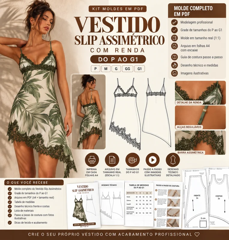 Capa do Kit de Molde do Vestido Slip Assimétrico
