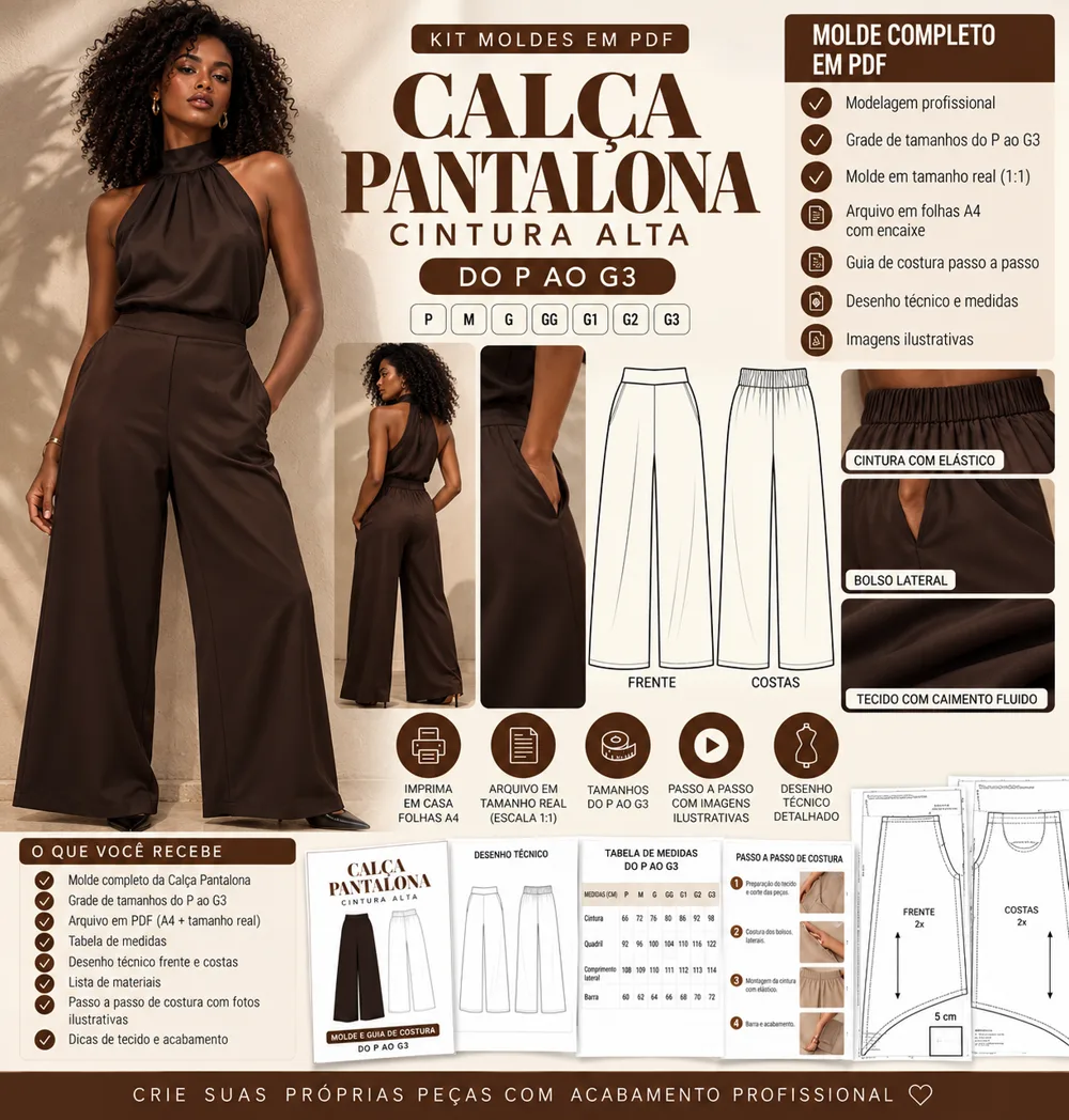 Capa do Kit de Molde da Calça Pantalona Cintura Alta