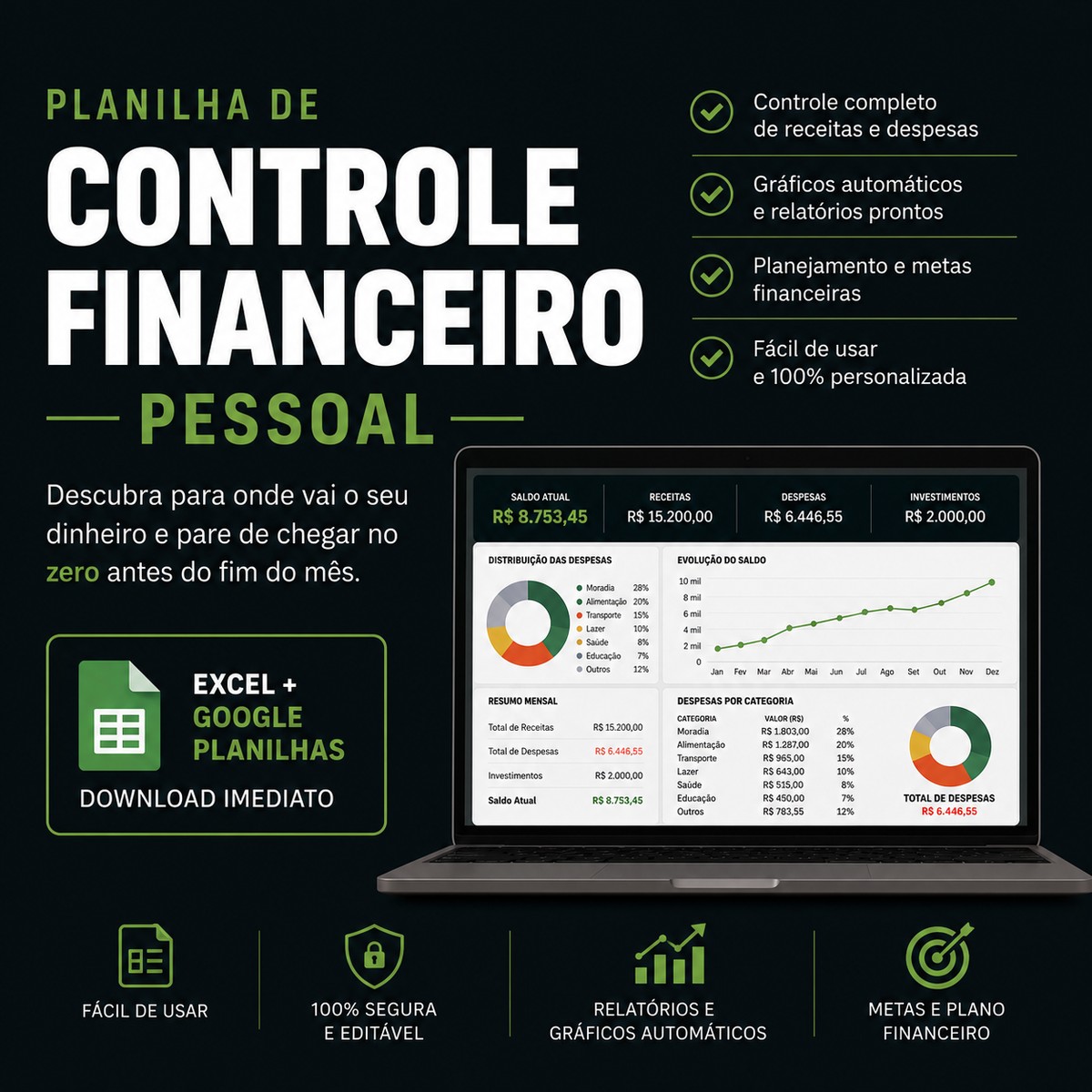 Capa do produto Planilha de Controle Financeiro Pessoal